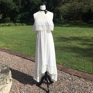 White Strapless Dress with Open Weave Detail L